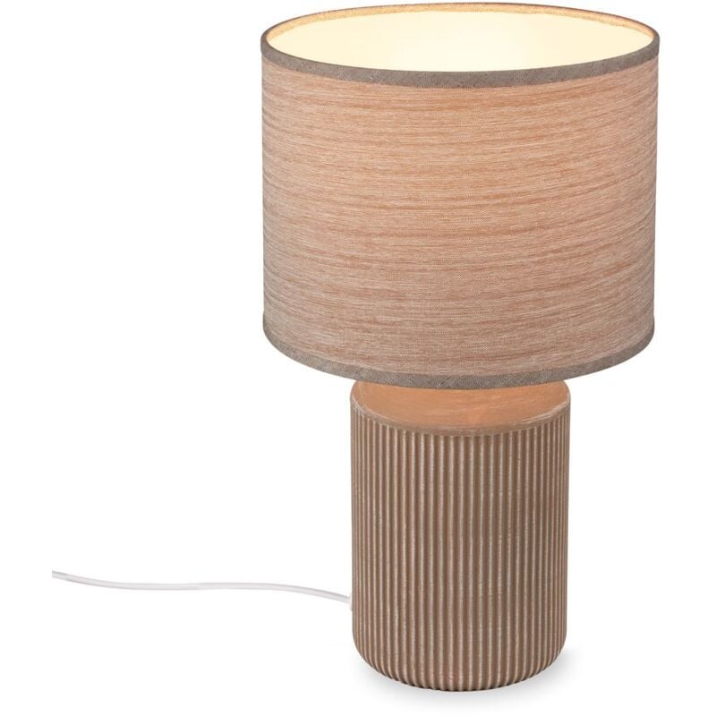 foto del prodotto ino, lampada da tavolo, paralume in tessuto, interruttore a cavo, base in ceramica, marrone, 22 x 37,5 cm briloner