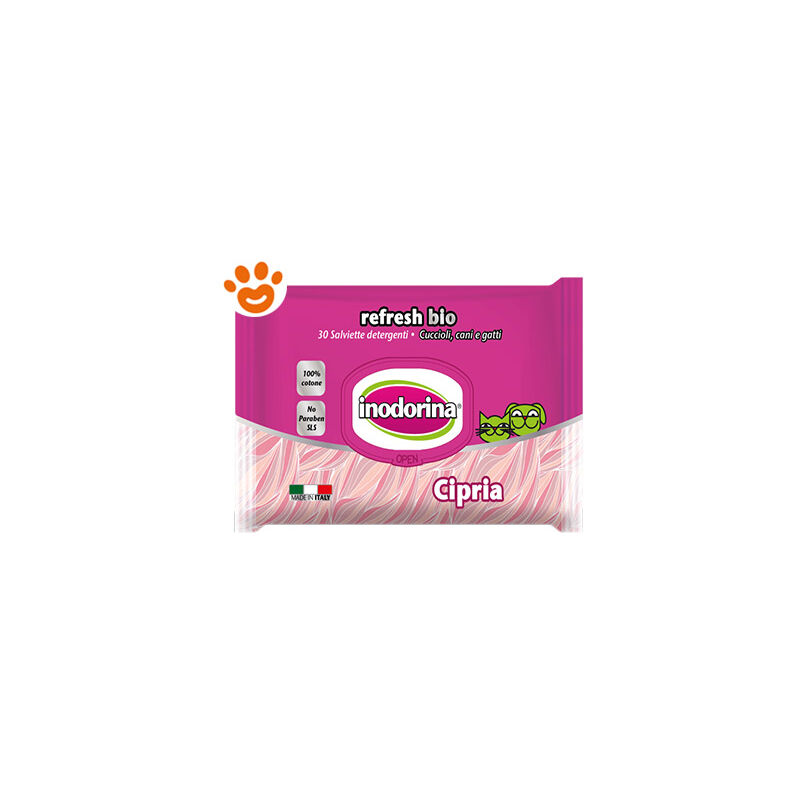 foto del prodotto inodorina dog cat refresh bio cipria dog cat refresh bio cipria 30 salviette