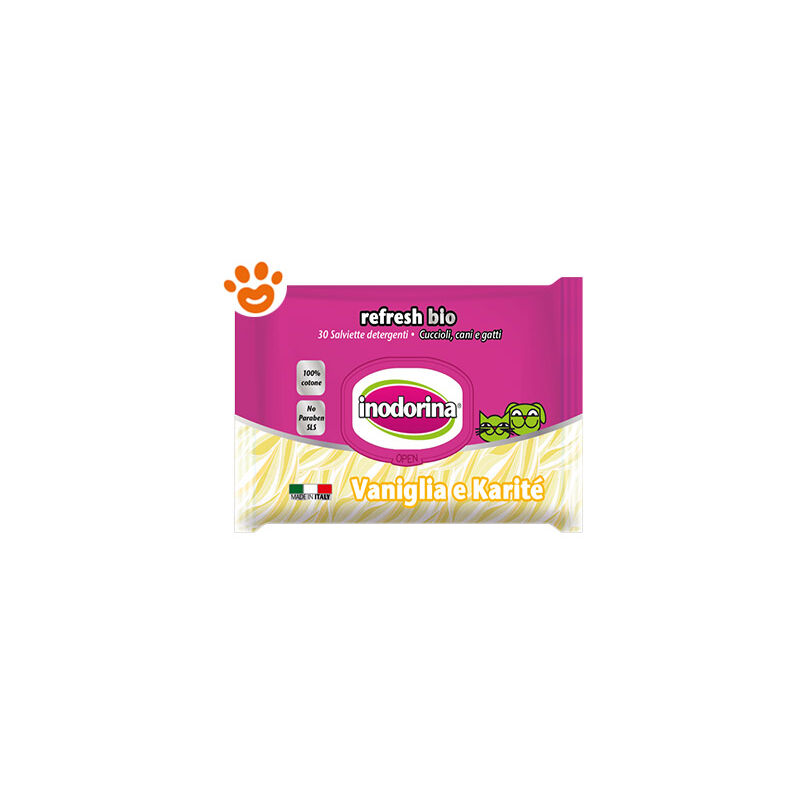 foto del prodotto inodorina dog cat refresh bio vaniglia e karit inodorina dog cat refresh bio vaniglia e karit 30 salviette