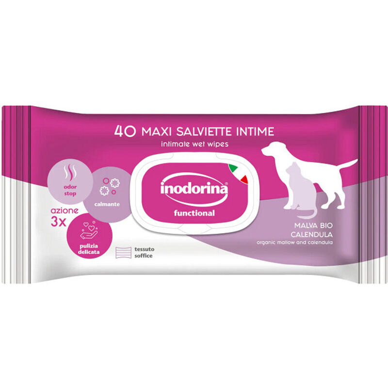 foto del prodotto inodorina - dog/cat salviette funzionali intime con malva bio e calendula dog/cat salviette funzionali intime con malva bio e calendula - 40 salviette