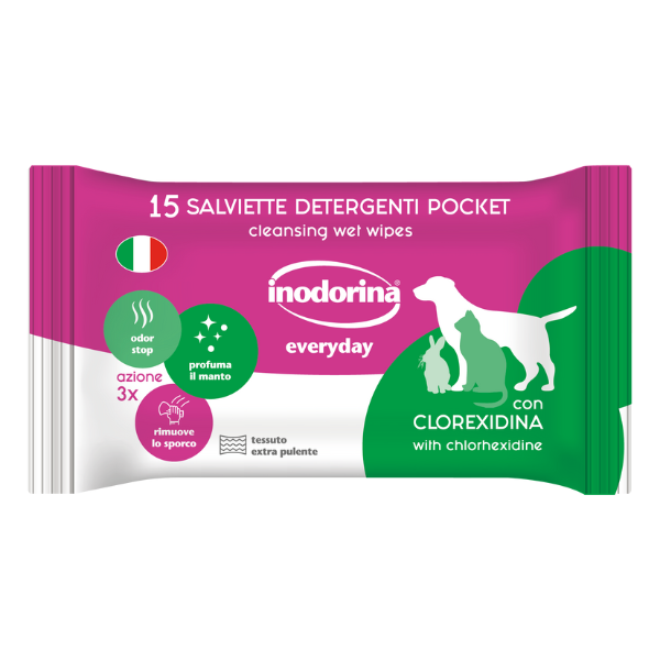 foto del prodotto inodorina everyday salviette igienizzanti 15 pz pocket con clorexidina 1 ordine scegli lo sconto bzr5 bzr20 200 punti fedelt 
