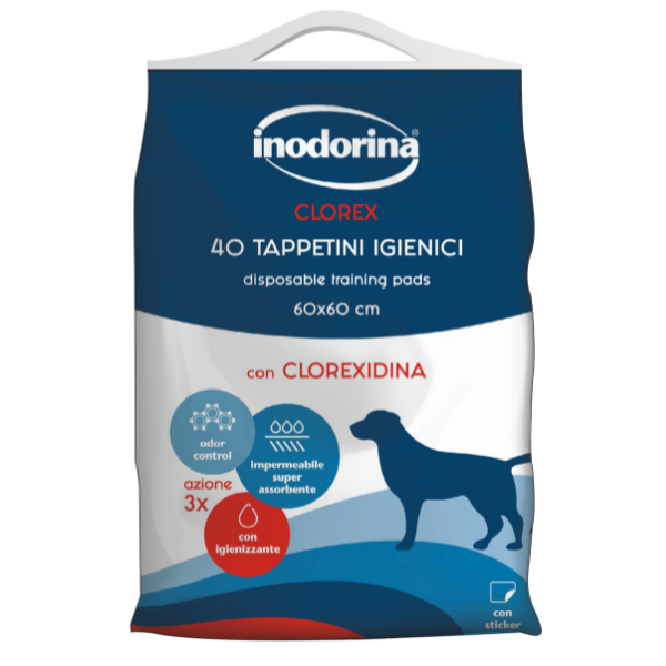 foto del prodotto inodorina tappetini assorbenti igienici per cani clorex - 60x60 - 40 pezzi - spedizione gratis da 39€