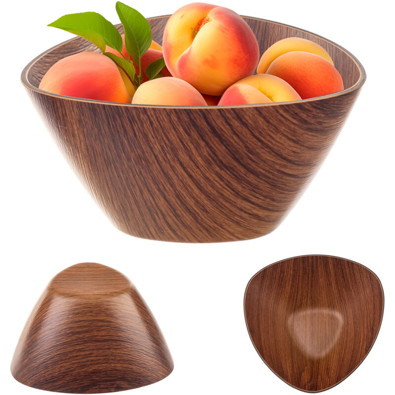 foto del prodotto insalatiera in plastica, elegante ciotola in finto legno, moderna ciotola da portata, ciotola per snack, ciotola per snack triangolare, 16 cm 
