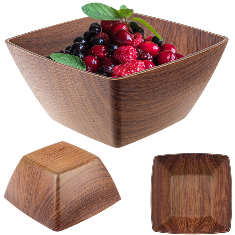 foto del prodotto insalatiera in plastica, elegante ciotola in finto legno, moderna ciotola da portata, ciotola per snack, quadrata 16 cm kadax