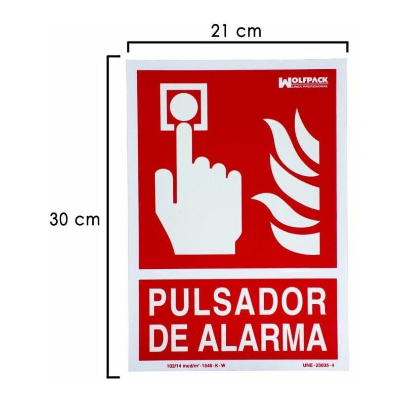 foto del prodotto insegna fluorescente pulsante allarme 30x21 cm.
