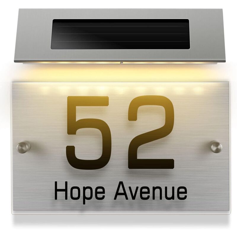 foto del prodotto insegna luminosa solare, numero civico solare per esterni, insegna luminosa a led per esterni, grande luce a due colori a 18 led