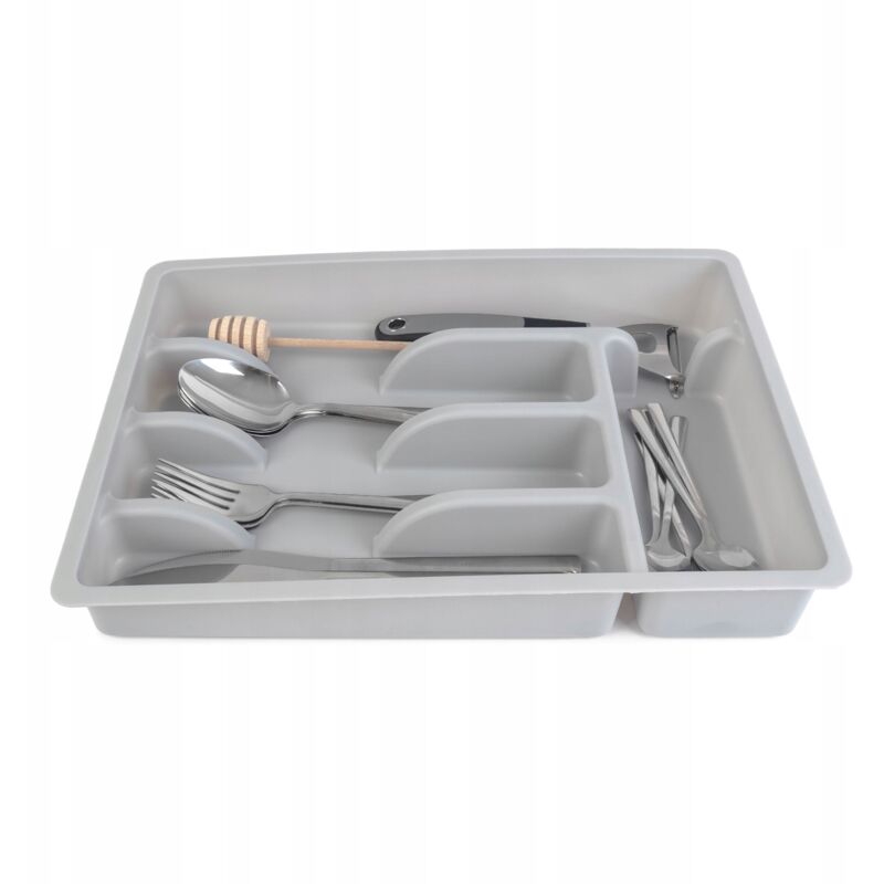 foto del prodotto inserto in plastica kadax per cassetto della cucina con posate grigio chiaro