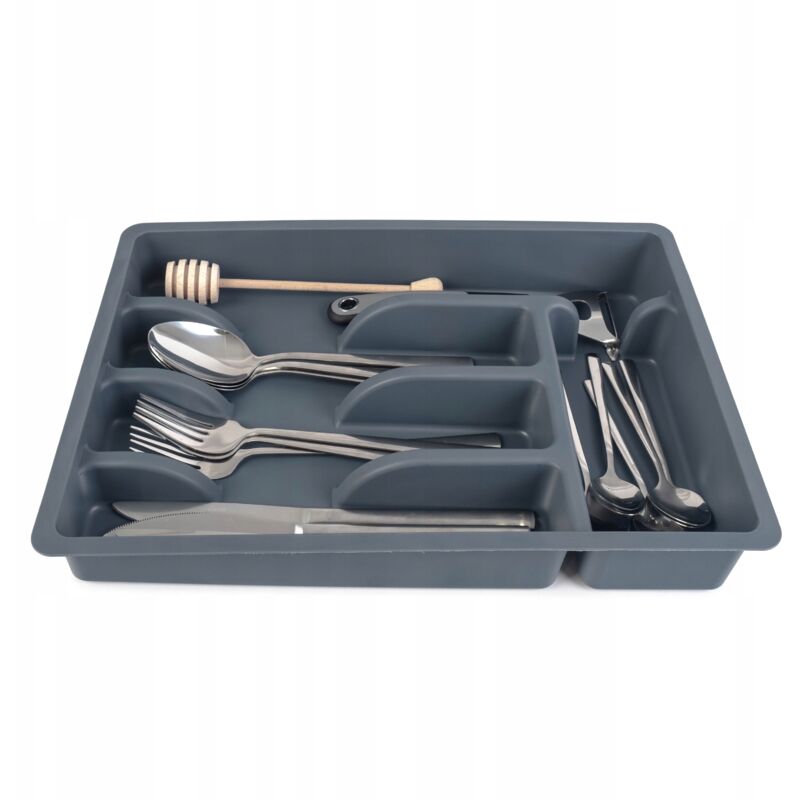 foto del prodotto inserto in plastica per cassetto della cucina, organizer per posate, grigio kadax