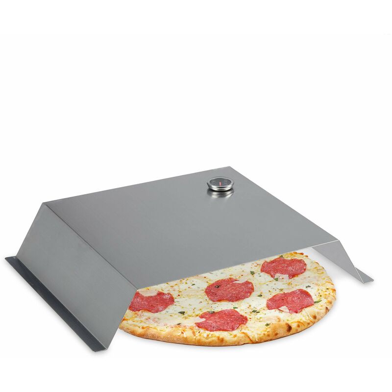 foto del prodotto inserto per pizza bbq, con termometro, box forno, acciaio inox, 10x55,5x40 cm, cover per barbecue, argento relaxdays