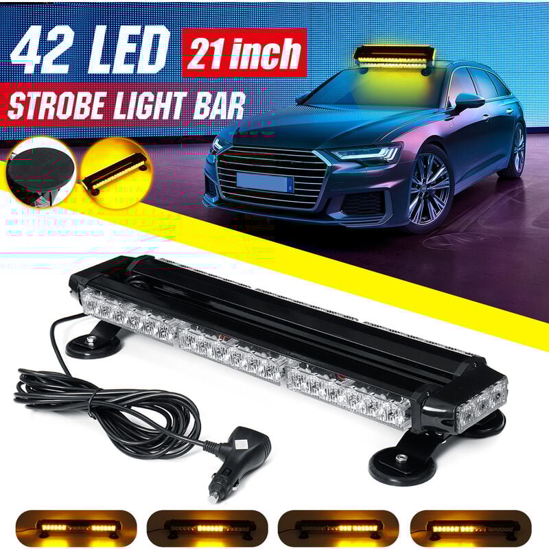 foto del prodotto insma 12v 21 42 led ambra lampeggiante barra di emergenza flash magnetico universale automatico zebraa