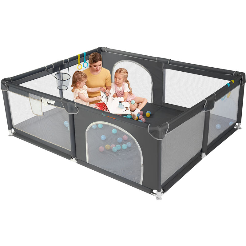 foto del prodotto insma recinzione per parco giochi per bambini 150 x 180 x 66 cm con canestro da basket natalizio grigio scuro zebraa