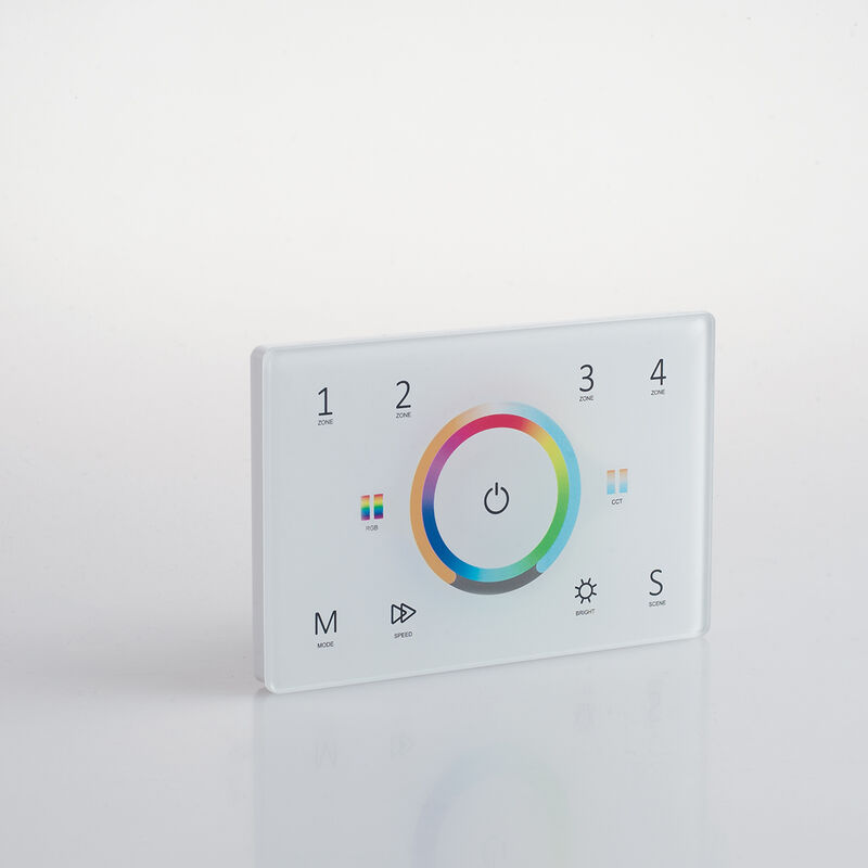 foto del prodotto intec wallpad rf2.4g per controllo rgb rgbw rgb cct 4 zone 5 canali collegabile con dmx 512 bianco