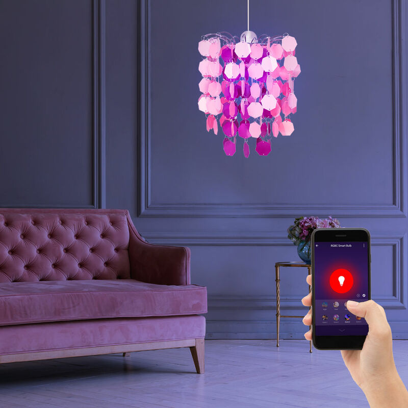 foto del prodotto intelligente lampada a sospensione per bambini dimmerabile gioco ragazza lampada da soffitto rosa app controllo vocale in un set che include