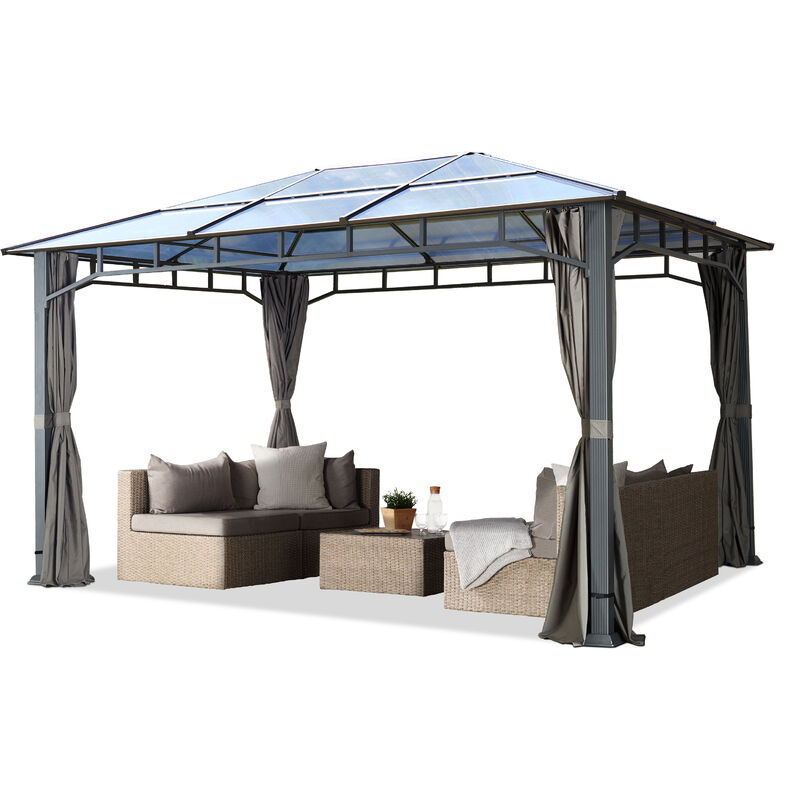 foto del prodotto intent24 gazebo da giardino 3x4 m alu deluxe con tetto in policarbonato da 4 pareti laterali color grigio profilo da ca. 9x9 cm