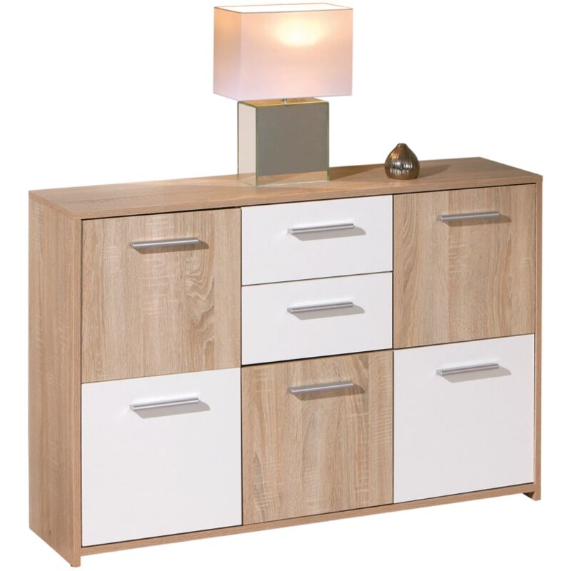 foto del prodotto inter link credenza buffet 2 cassetti e 5 ante rovere e bianco, 115x30x77 cm
