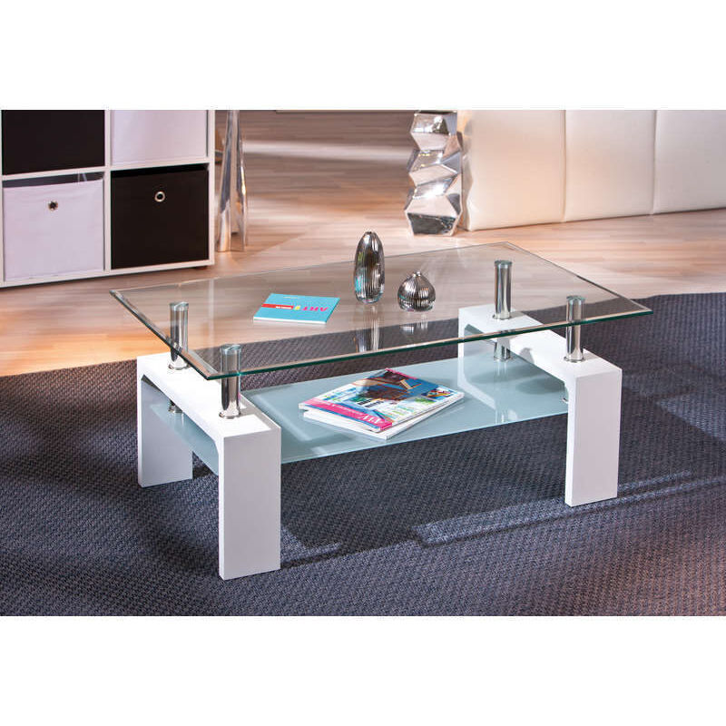 foto del prodotto inter link kit tavolino doppio vetro laccato bianco cm. 100x60x45h
