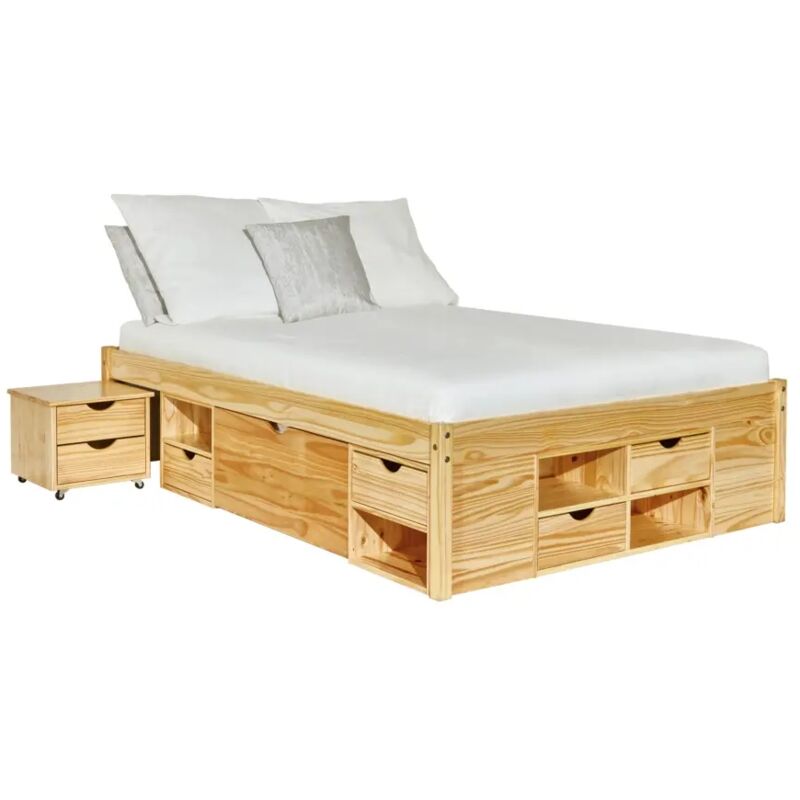 foto del prodotto inter link letto con contenitori comodino claas 166x209x47,5h pino massello con doghe