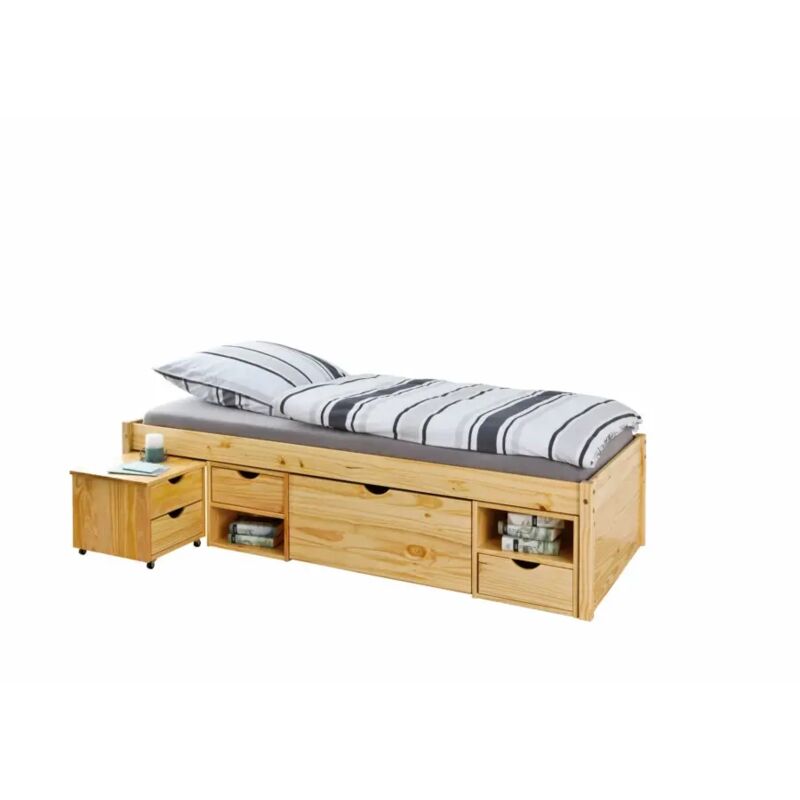 foto del prodotto inter link letto con contenitori comodino claas 96x209x47,5h pino massello con doghe