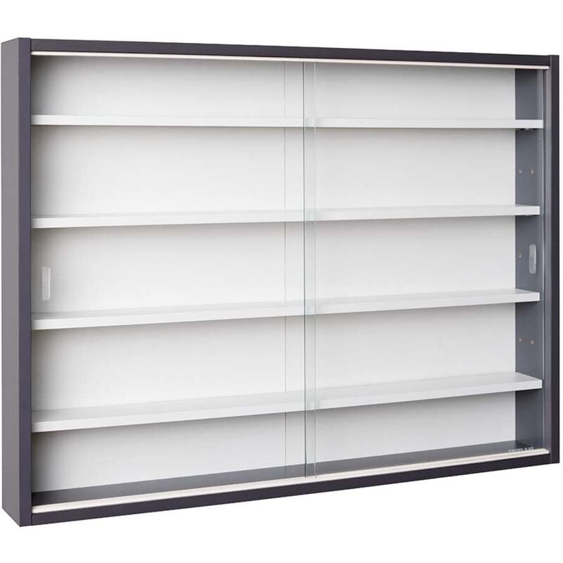 foto del prodotto inter link vetrinetta scaffale in legno grigio con ante in vetro scorrevoli, 80x9,5x60 cm