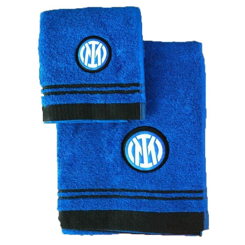 foto del prodotto inter set asciugamano di spugna 1 1, viso 60 x 100 ospite 40 x 60, materiale 100 cotone prodotto ufficiale fc internazionale milano