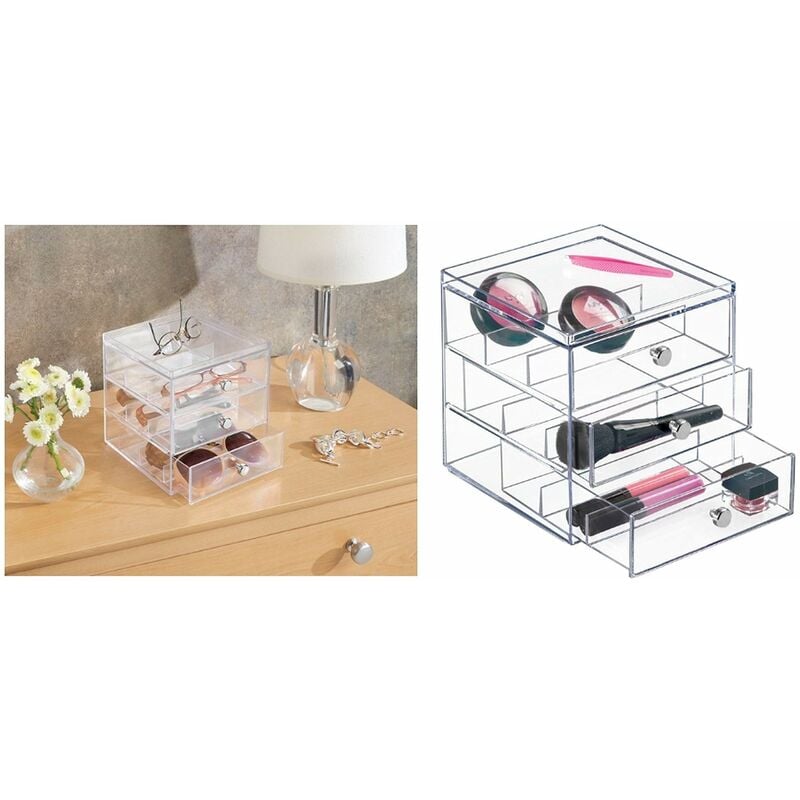 foto del prodotto interdesign idesign drawers cassettiera porta occhiali, espositore occhiali impilabile con 3 cassetti, portaocchiali per occhiali da vista o da
