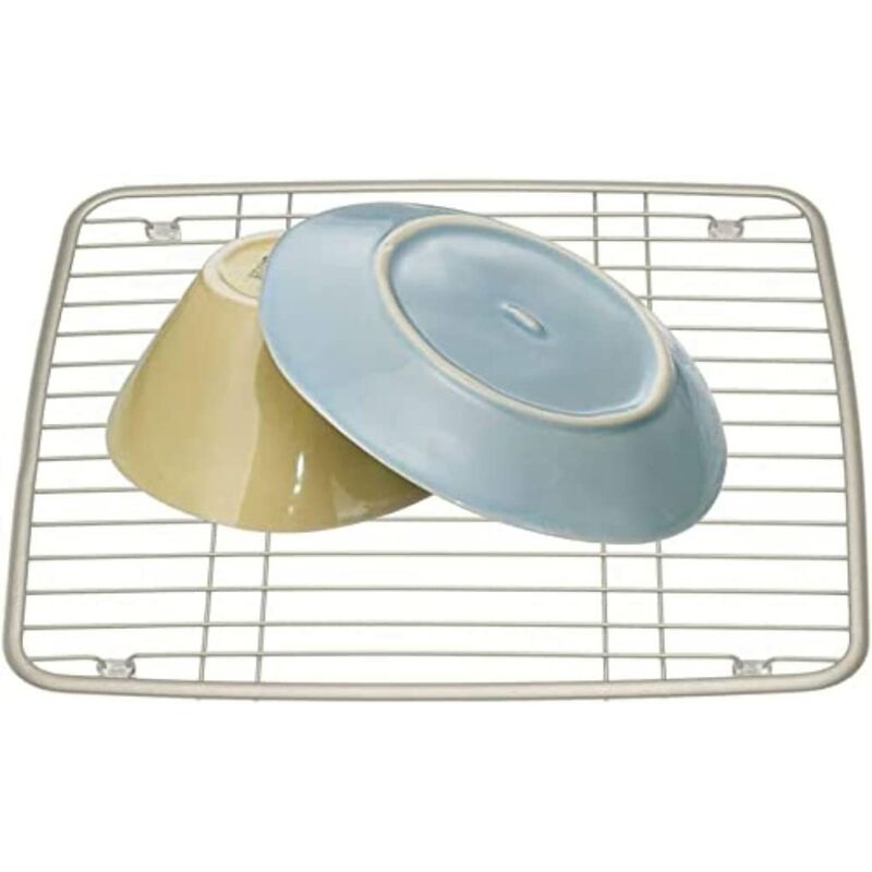 foto del prodotto interdesign idesign scolapiatti axis per lavello, scolapiatti piccolo in metallo, griglia in metallo per lavello, argento opaco