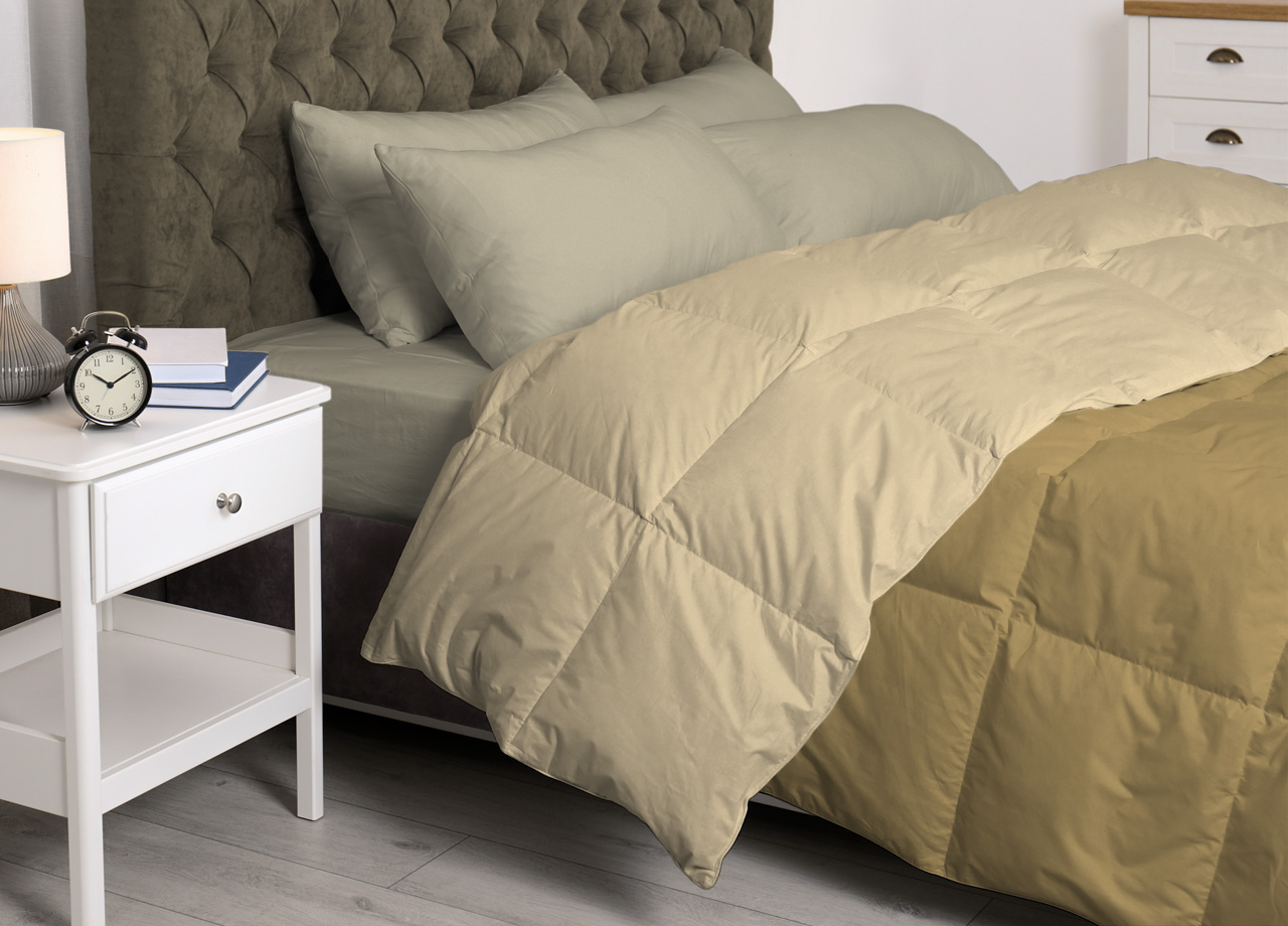 foto del prodotto interno imbottitura piumino invernale 300gr mq in piuma d 39 oca bicolor matrimoniale panna tortora