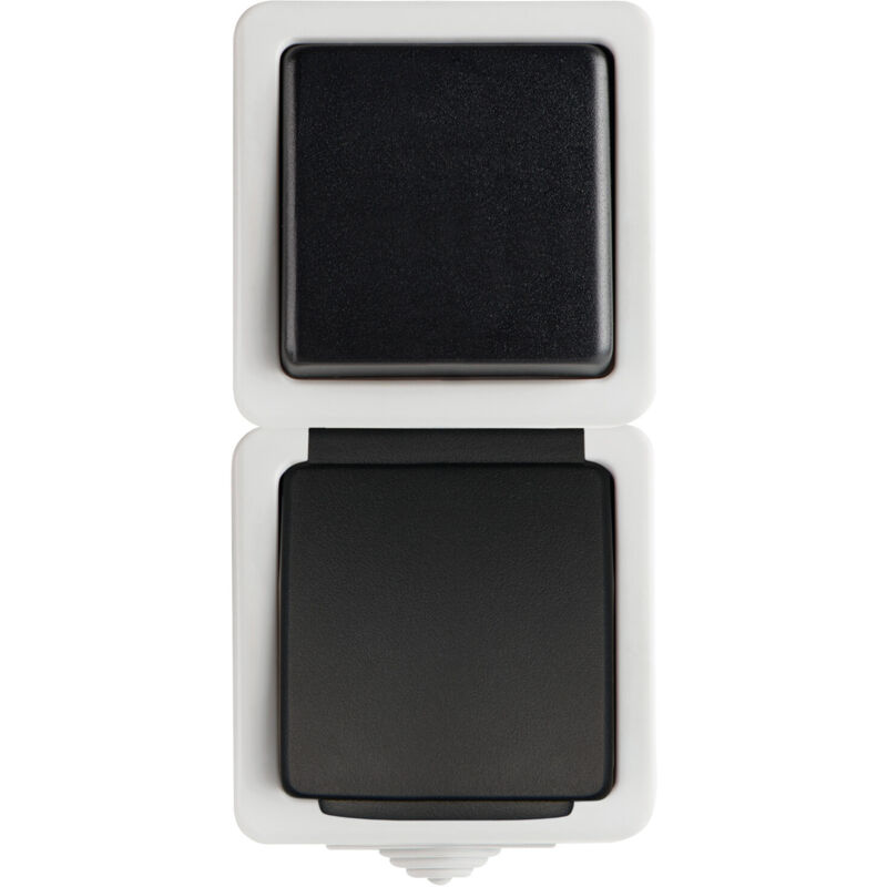 foto del prodotto interruttore 1 di andata e ritorno e presa francese - verticale - ip54 - sicurezza per bambini - grigio