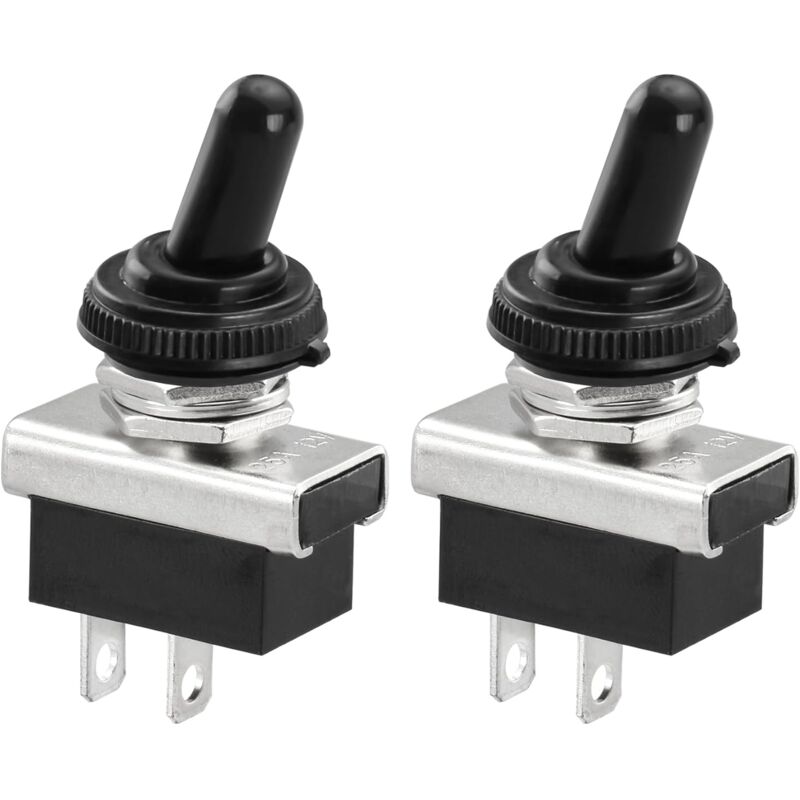 foto del prodotto interruttore a bilanciere in metallo 2 pezzi 12v 25a spst on off 2 posizioni 2 pin per luce cruscotto auto con cappuccio impermeabile lablanc