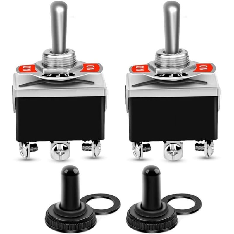 foto del prodotto interruttore a levetta per impieghi gravosi a 6 pin 3 posizioni, 0250v 15a, dpdt, interruttore on off on con cappuccio impermeabile treetalk