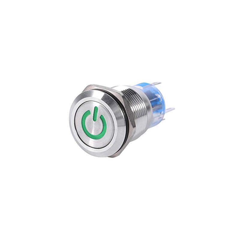 foto del prodotto interruttore a pulsante per auto keenso da 19 mm, 12 v 24 v, impermeabile, in metallo, led, autobloccante, 1no1nc verde zoternen