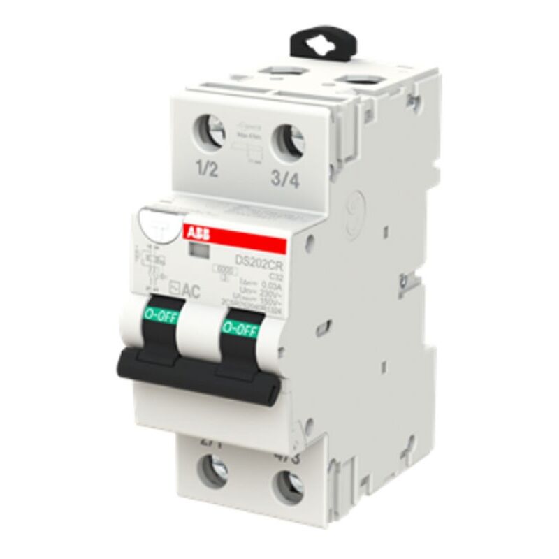 foto del prodotto interruttore abb magnetotermico differenziale 2 poli 32a 30ma tipo ac 6ka 2 moduli ds202crc32ac30