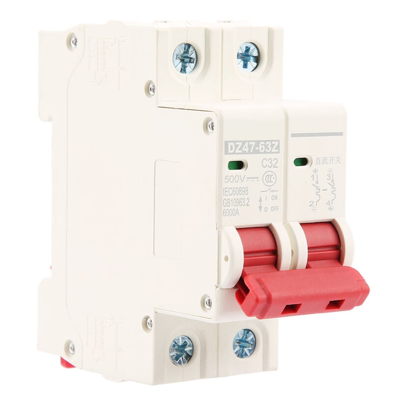 foto del prodotto interruttore automatico 2p 32a dc 500v interruttore automatico fotovoltaico interruttore automatico mcb dz47 63z 2p accessori di protezione elettrica
