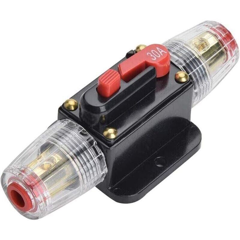 foto del prodotto interruttore automatico da 30 a, portafusibile in linea da 12 v-24 v cc, interruttore di ripristino manuale, fusibile audio per auto, blocco fusibile