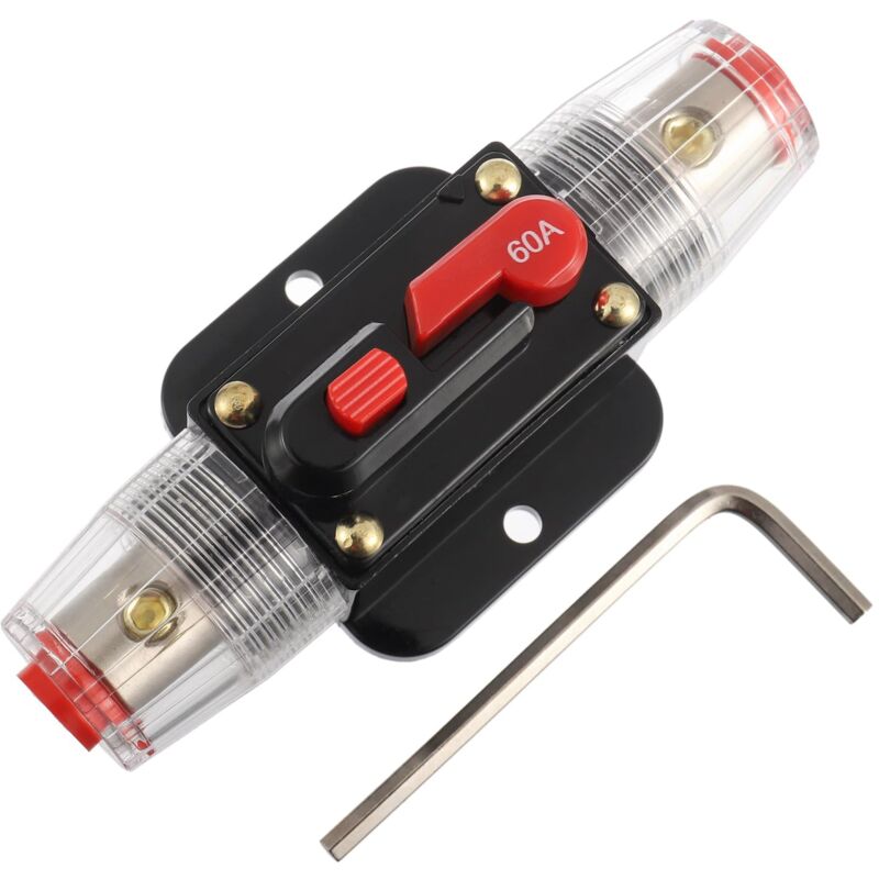 foto del prodotto interruttore automatico da 60 a, portafusibile in linea da 60 a, pulsante di ripristino manuale da 12 v a 53 v cc per sistemi di amplificazione audio