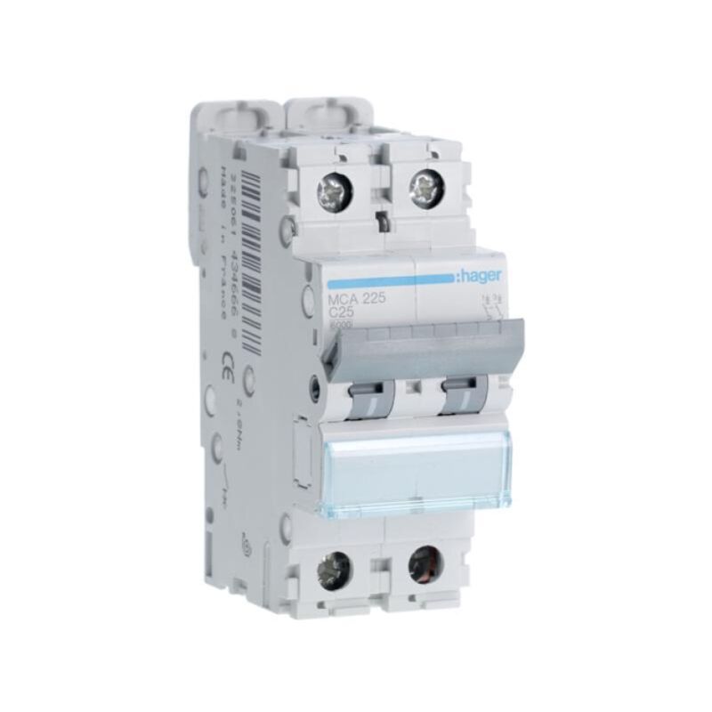 foto del prodotto interruttore automatico magnetotermico 2 poli 25 a 6 ka curva c 2 m. din hager mca225