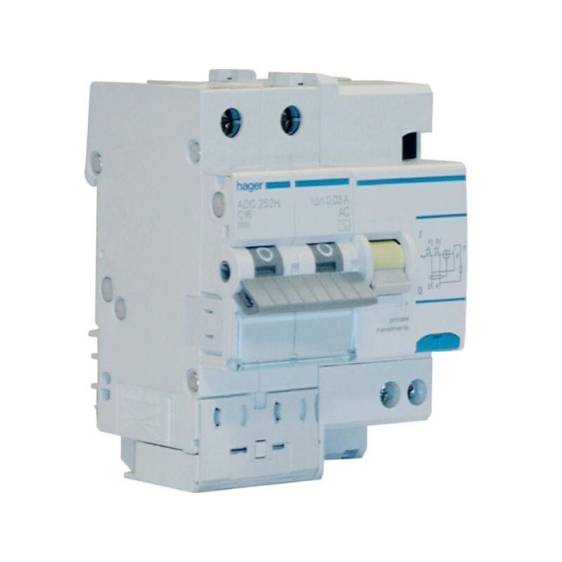 foto del prodotto interruttore automatico magnetotermico differenziale 2 poli 30 ma tipo ac 10 a 4.5 ka curva c 4 m. din hager adc220h