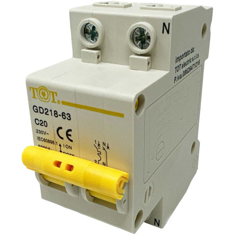 foto del prodotto interruttore automatico magnetotermico differenziale salvavita modulare per quadro elettrico 2p n 6ka 20 ampere