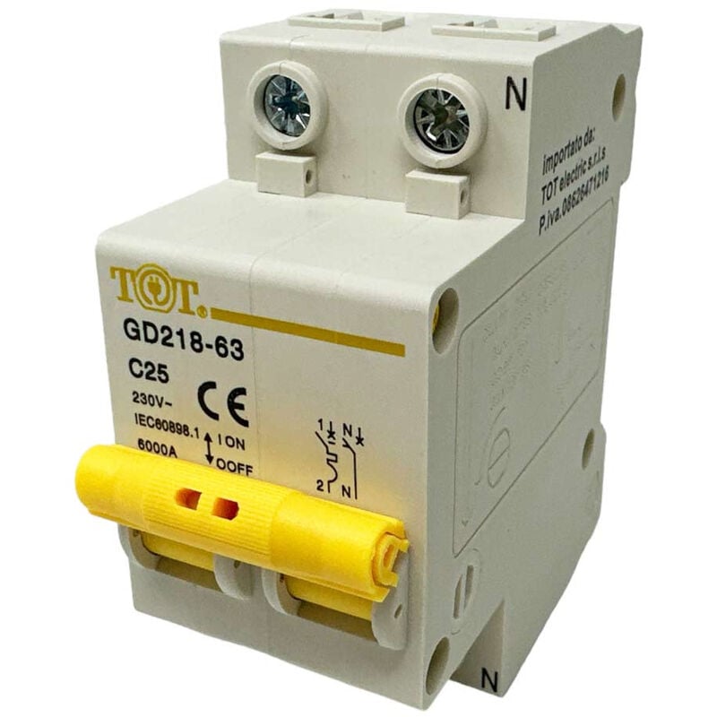 foto del prodotto interruttore automatico magnetotermico differenziale salvavita modulare per quadro elettrico 2p n 6ka 25 ampere