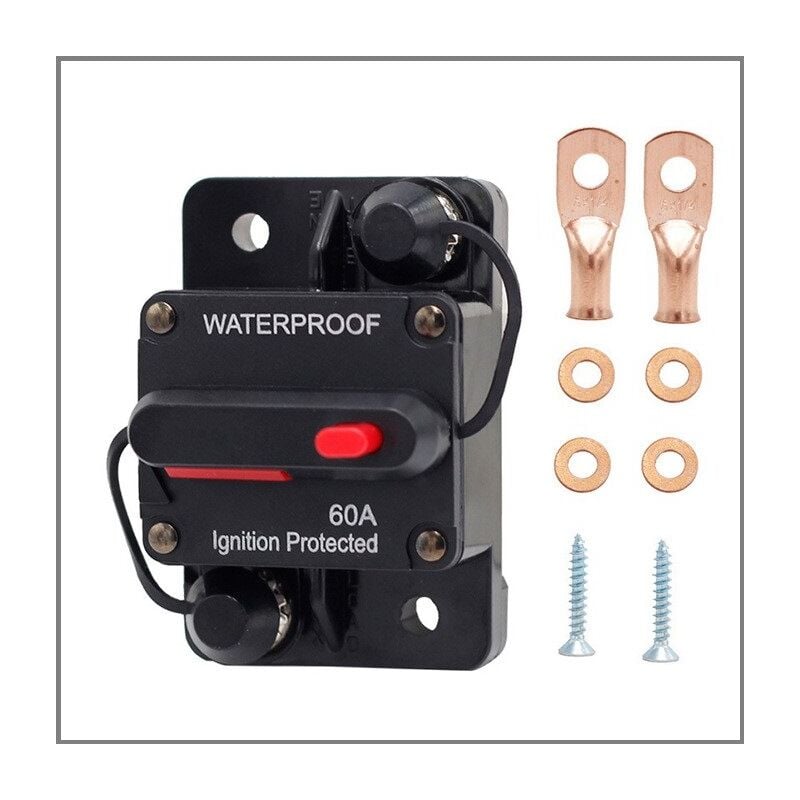 foto del prodotto interruttore automatico per auto da 60 a, interruttore automatico impermeabile da 12 v a 48 v con ripristino manuale per auto, barca, moto, stereo,