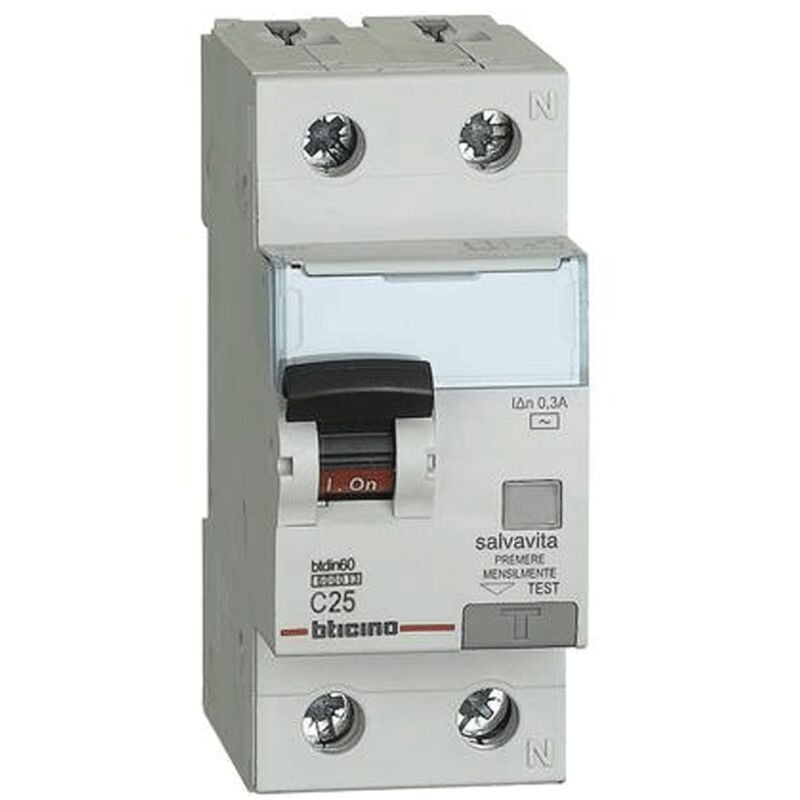 foto del prodotto interruttore bticino magnetotermico differenziale 1p n 25a 300ma tipo ac 6ka 2 moduli gn8814ac25