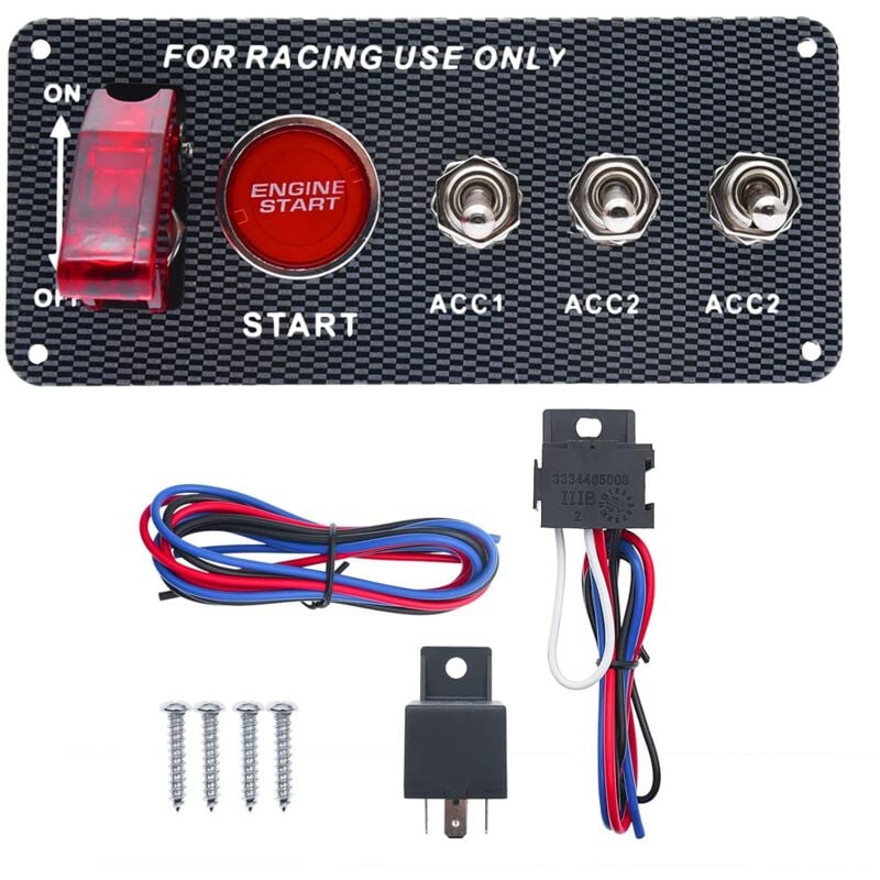 foto del prodotto interruttore di accensione per auto da corsa da 12 v, 5 in 1 con pulsante di avvio, interruttore a bilanciere a led e interruttori a levetta in fibra
