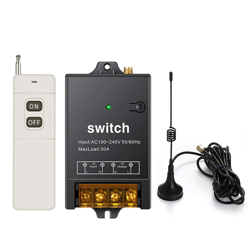 foto del prodotto interruttore di controllo remoto, lunga distanza 1500m, ac 110v 120v 240v 40a rel interruttore rf wireless, interruttore remoto wireless per motore