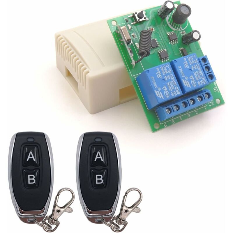 foto del prodotto interruttore di controllo remoto sicuro dc 12v 24v 30v wireless 433mhz rf 10a ricevitore rel con 2 trasmettitori, per motore, luce, porta del