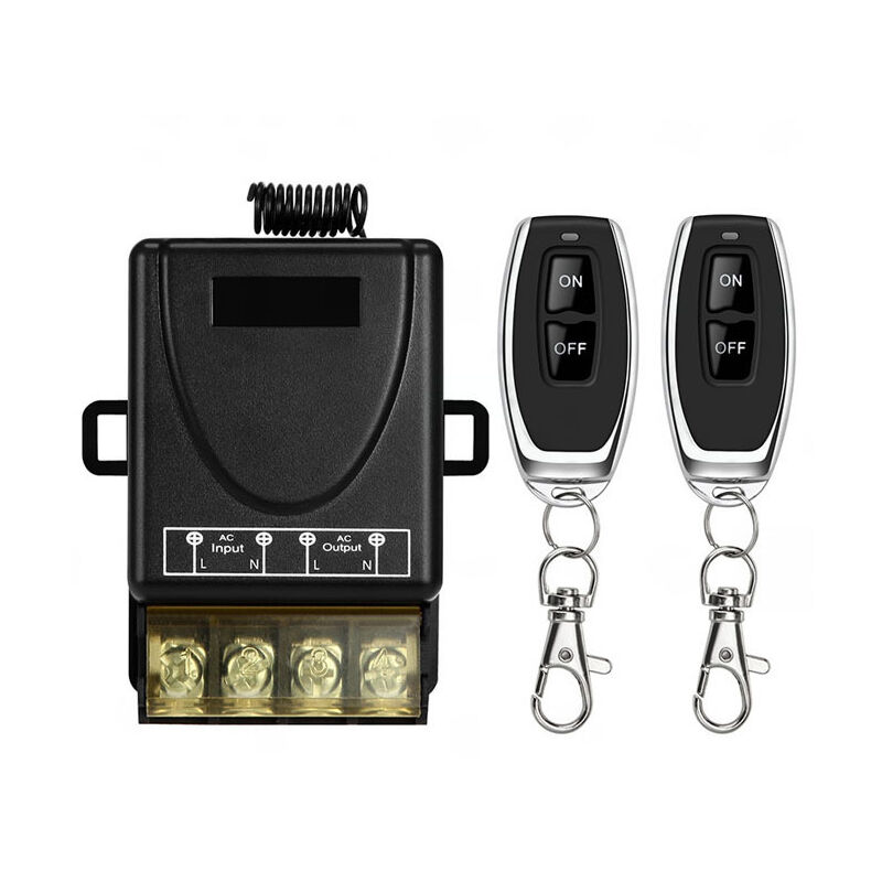 foto del prodotto interruttore di controllo remoto wireless 433 mhz, interruttore radio dc 12 v, 24 v, 36 v, 48 v, 12 v-75 v, 40 a, ricevitore e 2 trasmettitori,