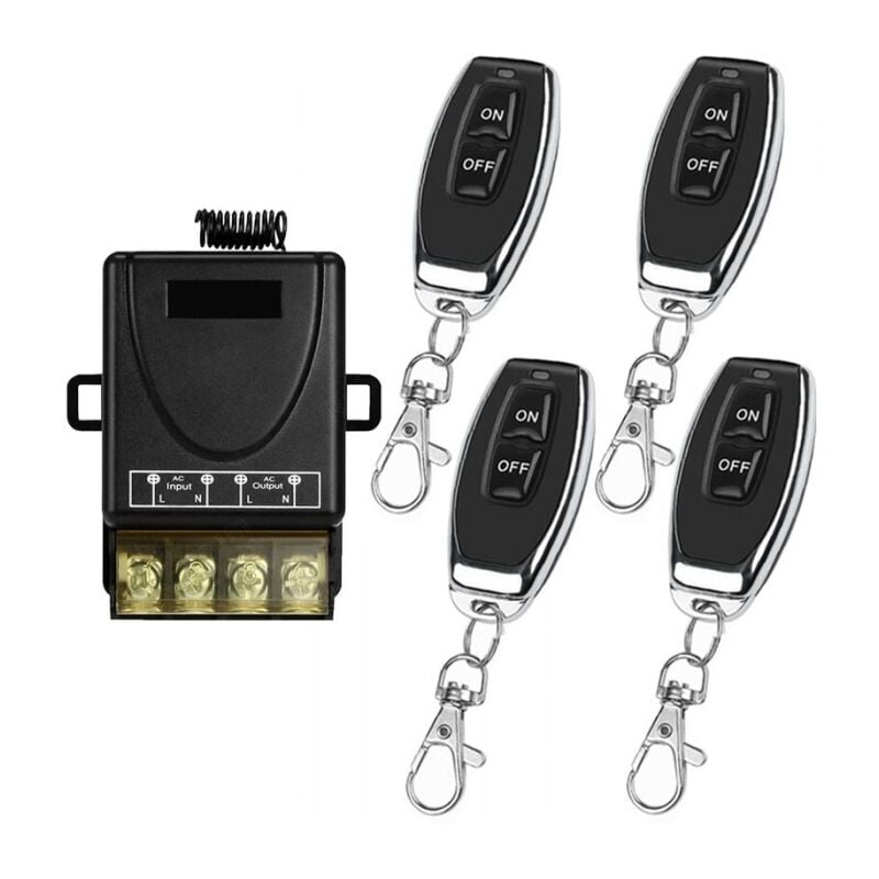 foto del prodotto interruttore di controllo remoto wireless 433mhz ac 220v 230v 30a relè ricevitore e 4 trasmettitori controllo radio per pompa dell'acqua leggera