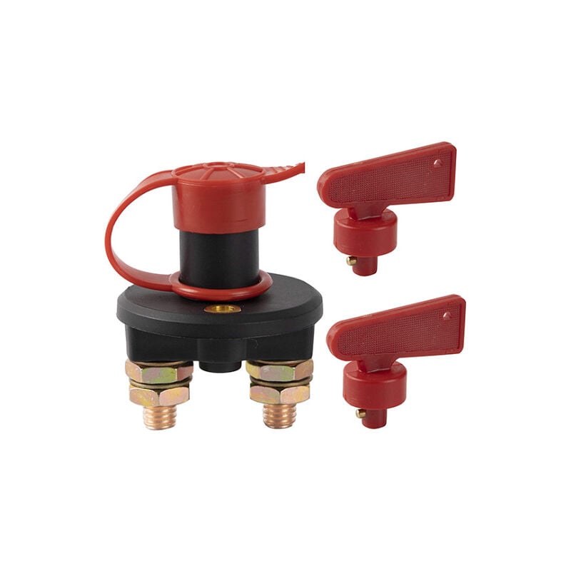 foto del prodotto interruttore di spegnimento della batteria a 2 fori per camper e navi, interruttore a chiave della batteria, interruttore di isolamento dello