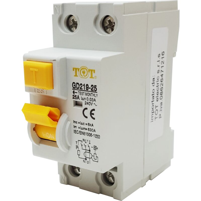 foto del prodotto interruttore differenziale 1p n 6 ka 2 moduli 10 16 20 25a fino 63 ampere salvavita c16 16a