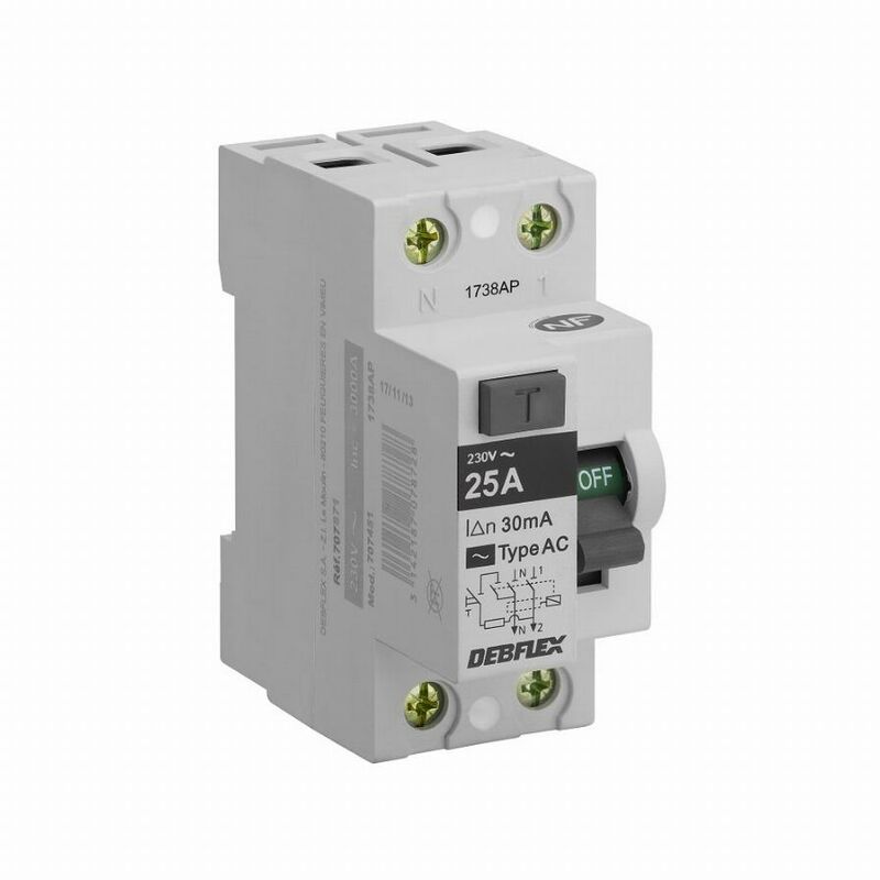 foto del prodotto interruttore differenziale a 2 poli 30ma 25 amp tipo ac debflex grigio 707871
