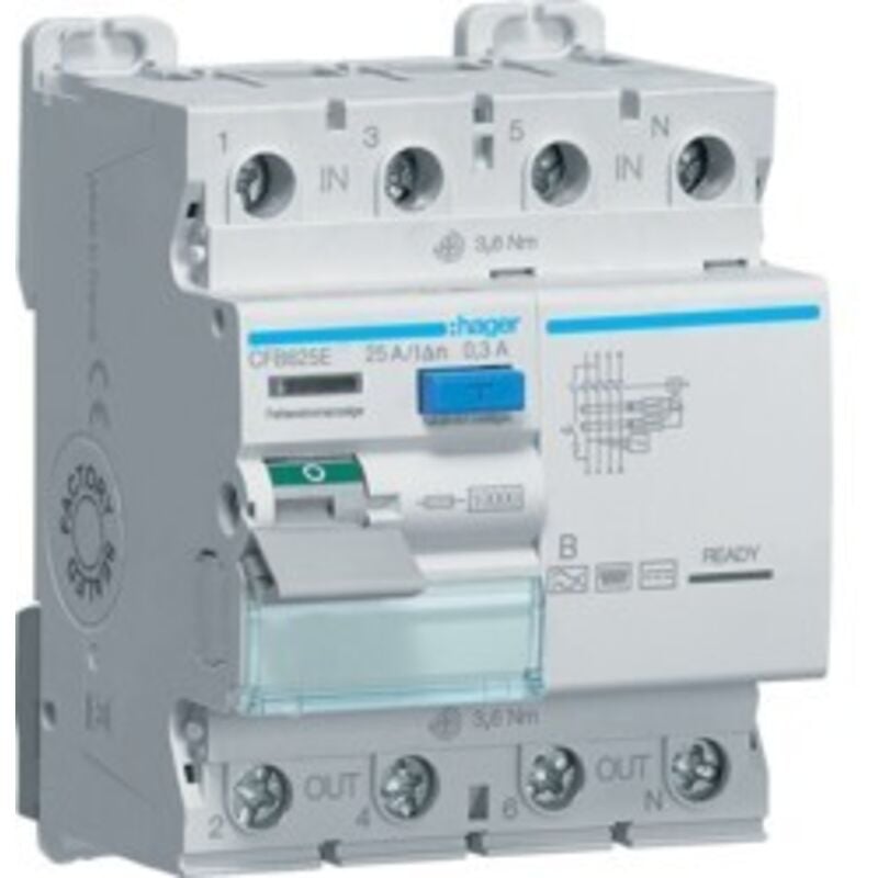 foto del prodotto interruttore differenziale acc 4p 300ma 25a b 4m hager cod. cfb625e